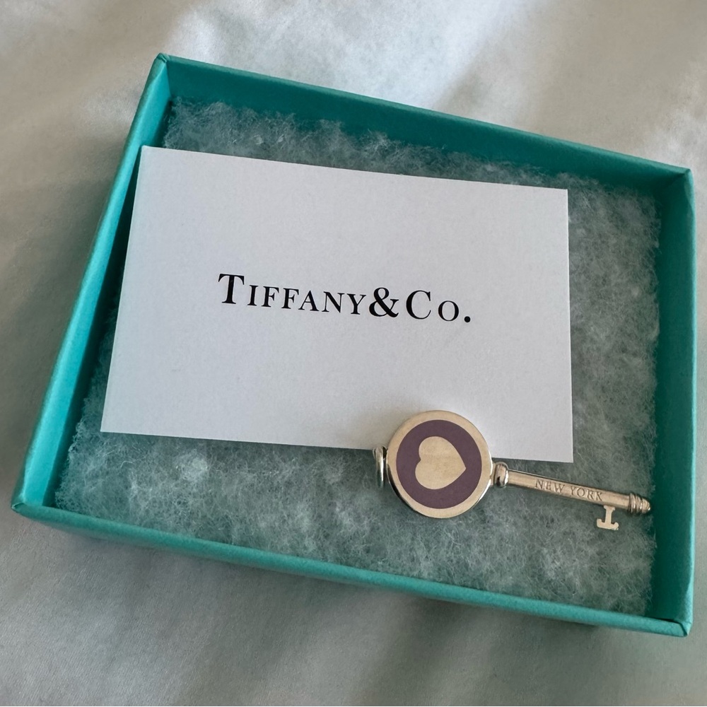 Tiffany & Co. Silver Key Pendant with Purple Heart